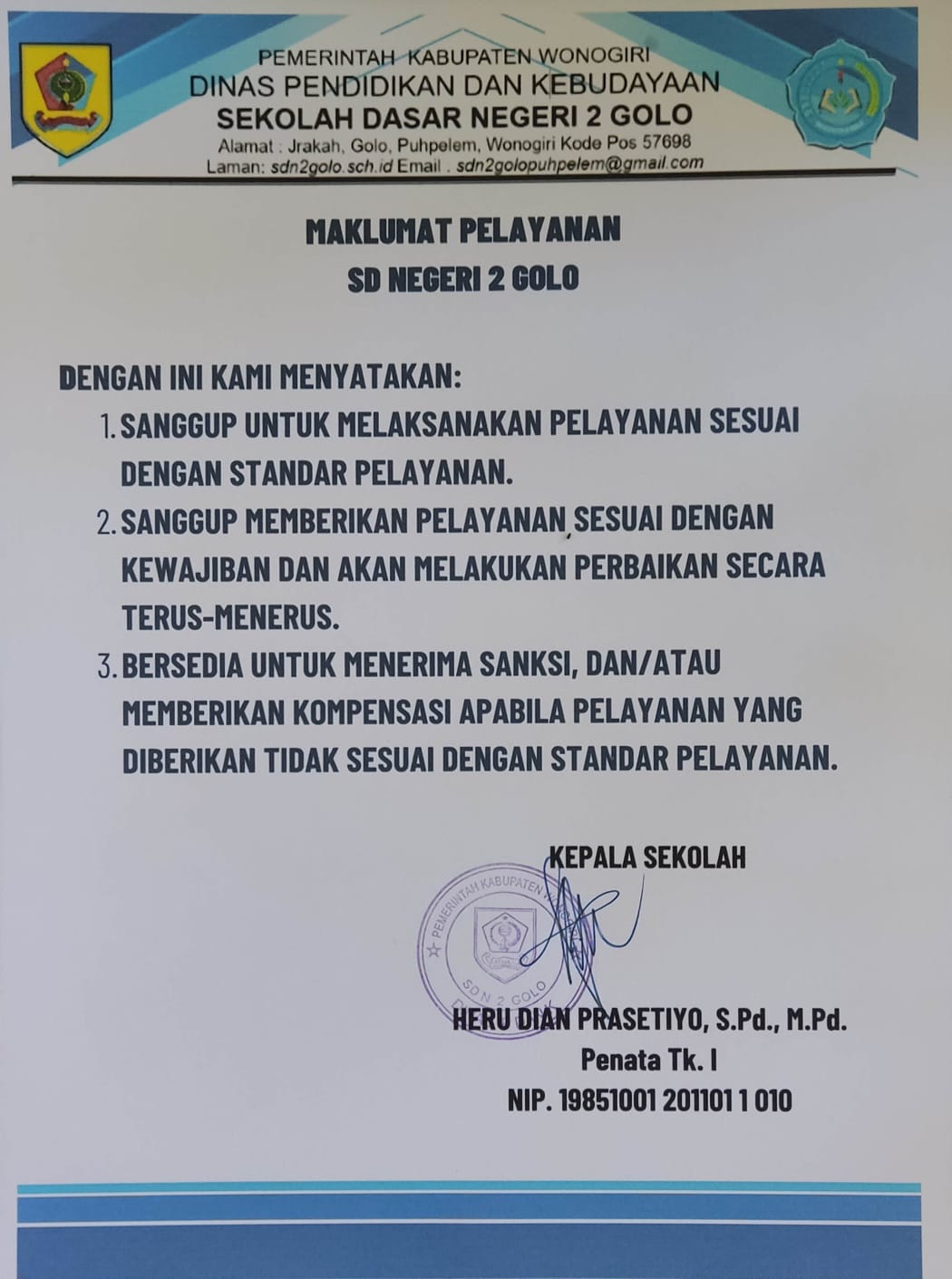Maklumat Pelayanan SDN 2 Golo