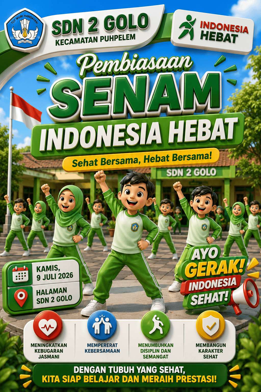 PEMBIASAAN PELAKSANAAN SENAM ANAK INDONESIA HEBAT DI SDN 2 GOLO